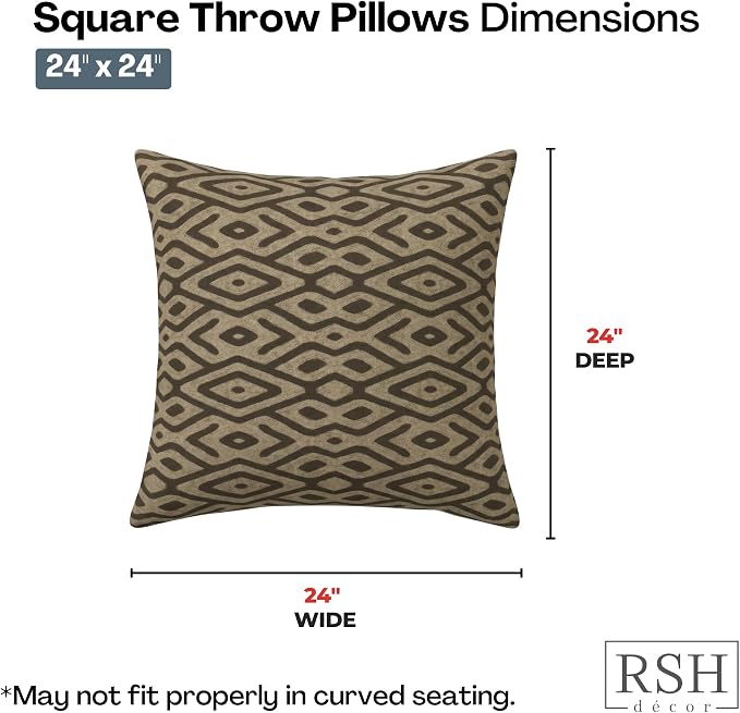 RSH DECOR: Square Throw Pillows Set of 4 | 24" x 24" | Water and Fade-Resistant Performance Fabric | Outdoor Pillow Covers with Down-Alternative Inserts | Made in USA (Madura Mink)