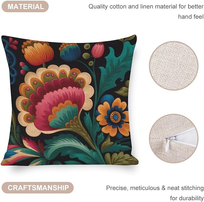 Outdoor Pillows for Patio Furniture Mexican Flowers Cushion Case 20"x20" White Blue Grey Wideflowers Decorations Pillow Covers Pillowcase for Couch Sofa Bedroom Car Living Room