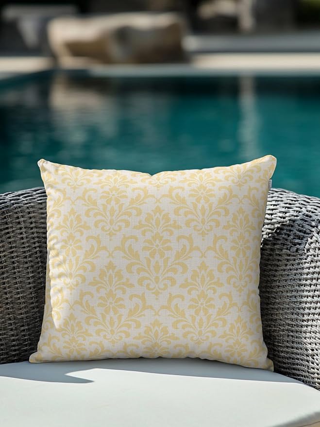 Waterproof Outdoor Pillow 1 Pack Yellow Grid Plaid Decorative Throw Pillows Cover & Insert 18x18 Inch Pillowcase Diagonally Crossed Lines Pillows for Couch Sofa Bed Patio Furniture Indoor Outdoor