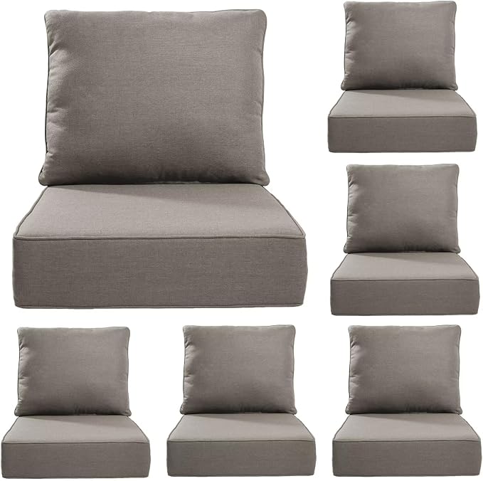 Luxury 24*24*6in Outdoor Patio Cushions, 6 Pieces Grey Outdoor Cushion | 6in Outdoor Patio Cushions, Water-Resistant, Reversible, Removable Cover, for Patio Chairs Sofa Couch Loveseat