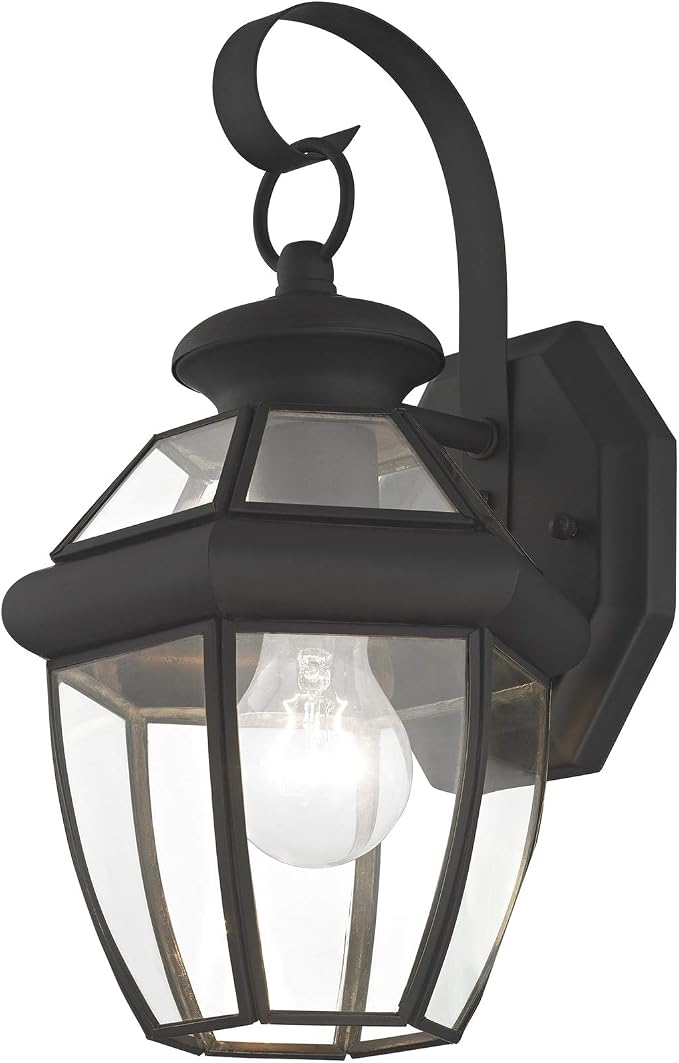 Livex Lighting 2051-04 Monterey 1 Light Outdoor Black Finish Solid Brass Wall Lantern with Clear Beveled Glass | Clear Beveled Glass; Solid brass construction