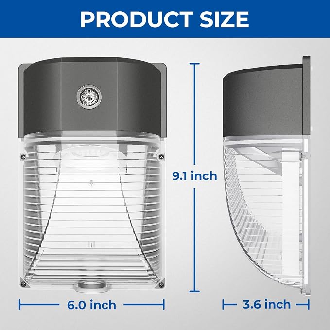 CINOTON 26W LED Wall Pack Light with Dusk to Dawn Sensor 5000k Bronze 1Pack | 100-277Vac, 3000LM Wall Light, IP65 Waterproof, Outdoor Security Flood Lighting, Hardwired Lights for Garage Warehouse Garden