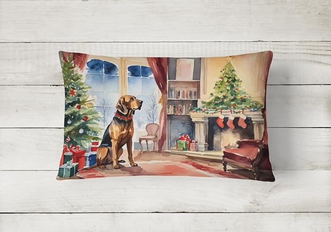 Caroline's Treasures DAC2614PW1216 Bloodhound Cozy Christmas Throw Pillow Machine Washable, Indoor Outdoor Decorative Pillow for Couch, Bed or Patio, 12HX16W