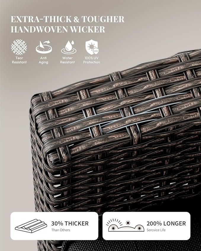 WWR Patio Furniture Set-30% Thicker Wicker-Luxury 4 Piece PatioWicker Outdoor Patio Conversation Set with Extra Wide & Thick Cushions, Armchair, Loveseat for Backyard, Porch & Deck
