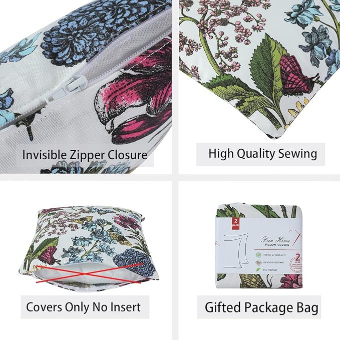 Waterproof Outdoor Throw Pillow Covers Set of 2,Home Decor for Garden Patio Furniture,Couch,Sofa 18 x18 Inch Decorative Pillows Cover Only,NO Insert(Butterfly Flower)