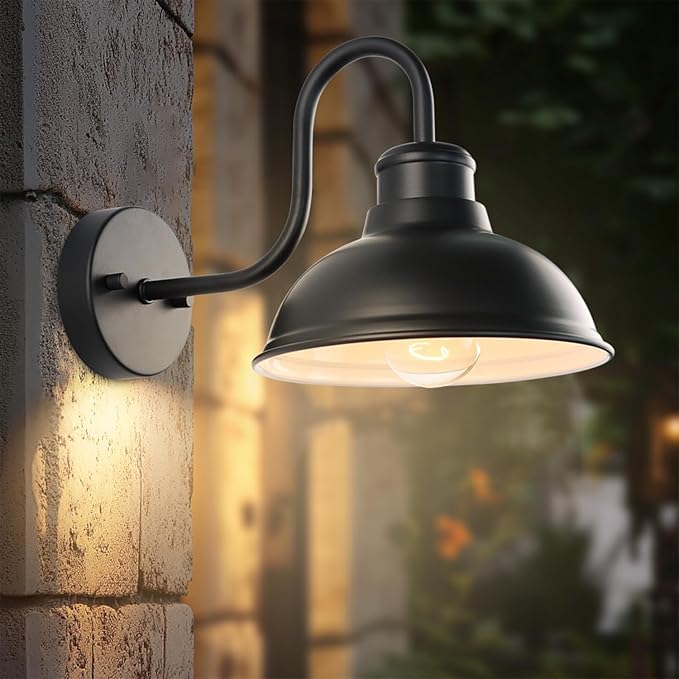 12" Barn Lights Outdoor Gooseneck Large Exterior Lighting Fixtures | Anti-Rust Waterproof Black Classic Farmhouse Industrial Wall-Mounted Barn Light Fixture for Garage/Porch/Patio ETL Listed