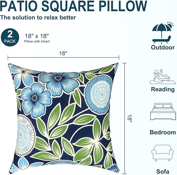 DYTXIII Pack of 2 Waterproof Outdoor Pillow with Inserts, 18x18 Square Patio Decorative Throw Pillow for Home,Sofa,Bench and Patio Furniture,Azure Symphony‌