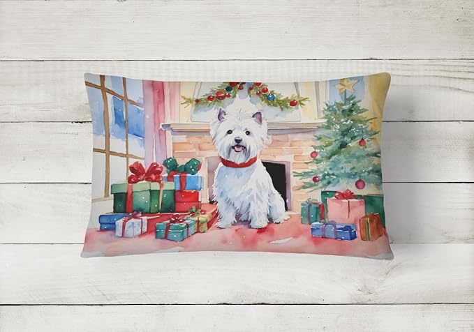 Caroline's Treasures DAC2763PW1216 Westie Cozy Christmas Throw Pillow Machine Washable, Indoor Outdoor Decorative Pillow for Couch, Bed or Patio, 12HX16W