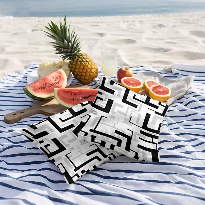 Vandarllin Outdoor Throw Pillows Covers 20x20 inch Set of 2 Waterproof Black Geometric Stripes Decorative Zippered Cushion Covers for Patio Furniture, Modern Abstract Lines Lumbar Pillowcases