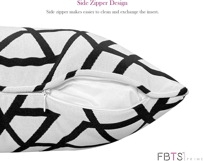 Pack of 2 Outdoor Waterproof Decorative Lumbar Pillows Covers for Patio Furniture, 20x12 Inch Fade Resistant Patio Garden Lumbar Cushion Covers for Couch Bed Sofa, Geometric Black