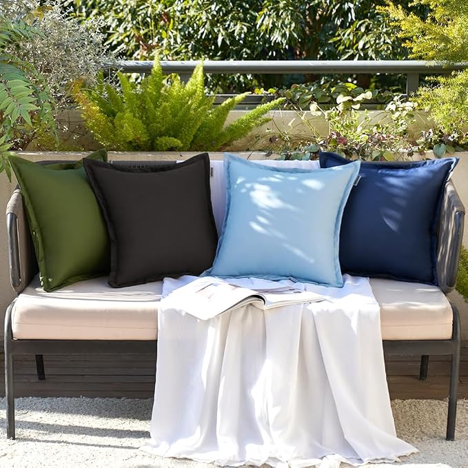 EMEMA Pack of 2 Black Outdoor Pillows Waterproof 18x18 Inch Decorative Solid Broadside Square Throw Pillow Covers Outside Pillowcase for Patio Furniture Sunbrella Outdoor Pillows for Balcony Decor