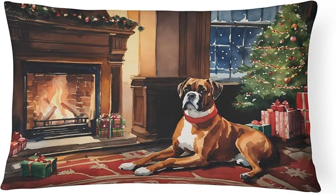 Caroline's Treasures DAC2620PW1216 Boxer Cozy Christmas Throw Pillow Machine Washable, Indoor Outdoor Decorative Pillow for Couch, Bed or Patio, 12HX16W