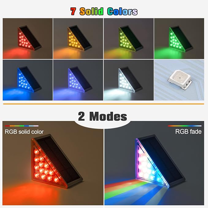 Solar Step Lights,12 Pack RGB Solid Color Changing Solar Stair Lights Outdoor Waterproof IP67 Auto On Off,Solar Lights for Steps,Stair,Patio,Yard,Porch,Front Door,Deck Decor