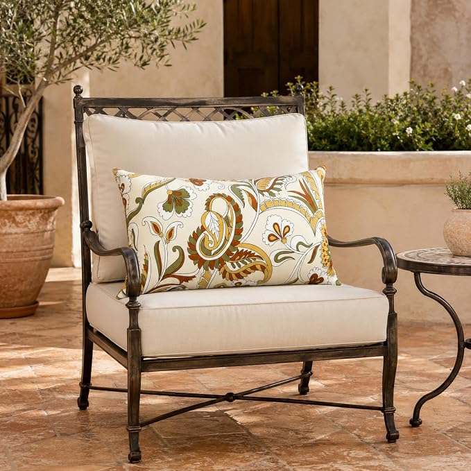 Outdoor Lumbar Pillows 12"x20" Waterproof Patio Pillows with Inserts | Set of 2 Fade Resistant Outdoor Waterproof Lumbar Pillow Decorative Garden Lumbar Cushions for Home Patio Terrace Sofa