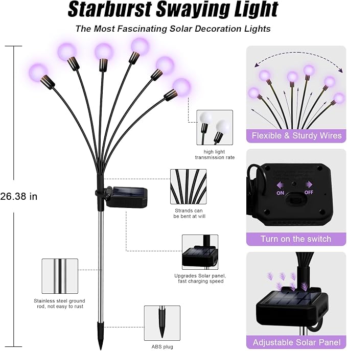 NBQQ Solar Lights Outdoor Waterproof 6 Pack of 36 LEDs Unique Gifts Women | Purple Swaying Solar Lights Outdoor for Yard Pathway Patio, Swaying Lawn Decor as Gardening Gifts for Women Holiday