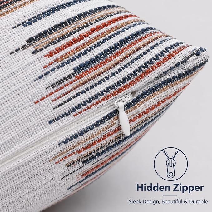 Outdoor Pillow Covers Waterproof Throw Pillow Covers, Set of 2 Jacquard Texture Water Resistant Fade Resistant Decorative Cushion Covers for Garden Patio Bench Couch Sofa, 18x18 Inch (Woven Rainbow)