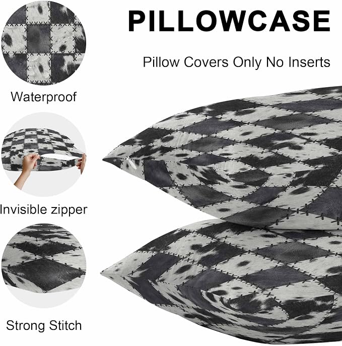 Black White Animal Printed Outdoor Pillow Covers 26x26 Inch Throw Pillow Covers Set of 2 Waterproof Decorative Pillow Cases Farmhouse Fur Texture Plaid Cushion Covers for Patio Furniture Garden Couch