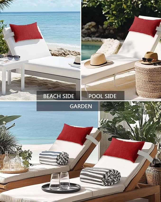 Outdoor Pillow for Chaise Lounge Chair Red Rustic Vintage Burlap Texture Outdoor Pillows Waterproof with Adjustable Strap Headrest Lumbar Pillows for Garden Patio Furniture 2 Pack 11" x 16"