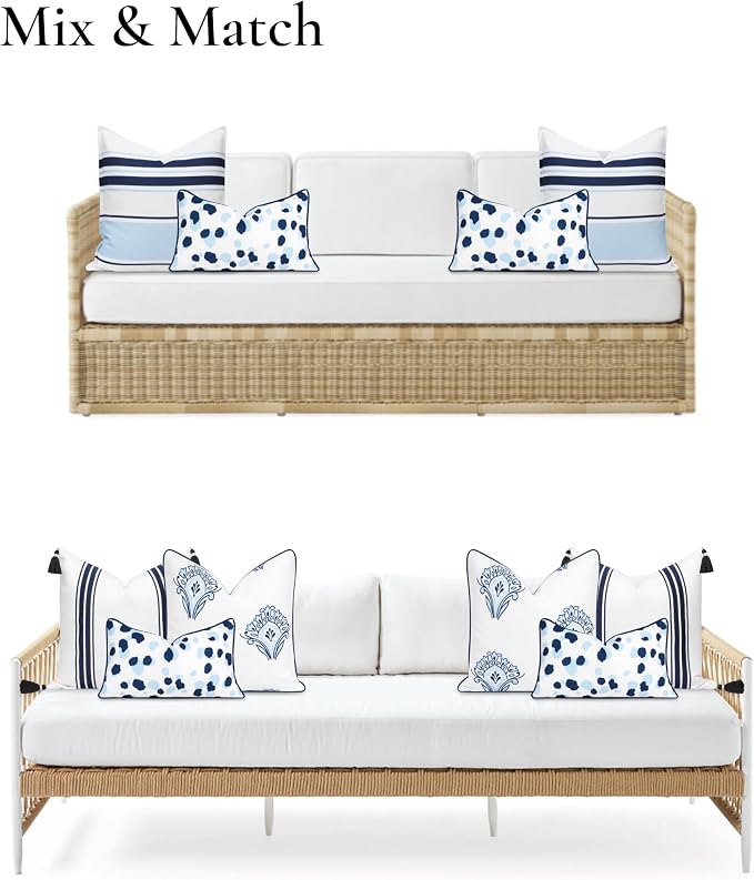 Hofdeco Premium Coastal Patio Indoor Outdoor Lumbar Pillow Cover Only, 12"x20" Water Repellent for Backyard, Couch, Navy Blue Leopard with Piping