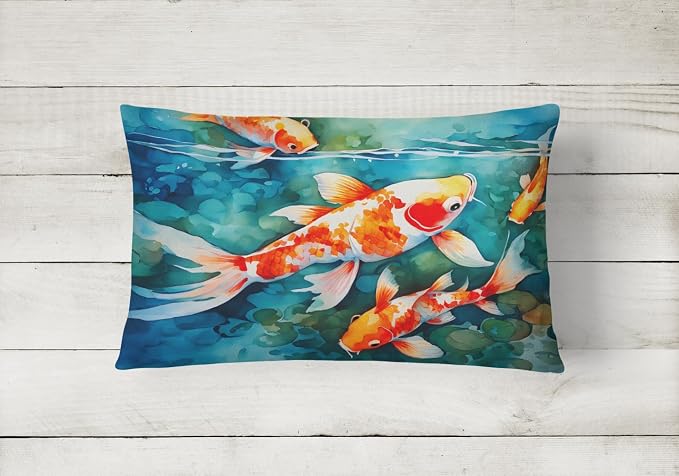 Caroline's Treasures DAC2799PW1216 Koi Fish Throw Pillow Machine Washable, Indoor Outdoor Decorative Pillow for Couch, Bed or Patio, 12HX16W