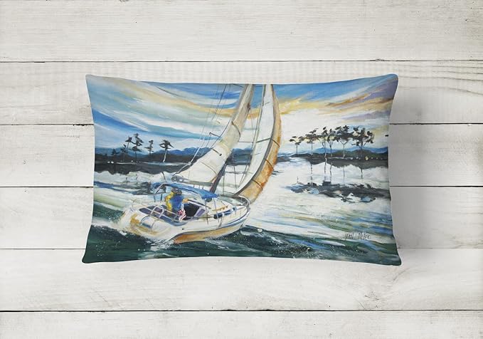 Caroline's Treasures JMK1055PW1216 Sailboats on Lake Martin Canvas Fabric Decorative Pillow Machine Washable, Indoor Outdoor Decorative Pillow for Couch, Bed or Patio, 12HX16W