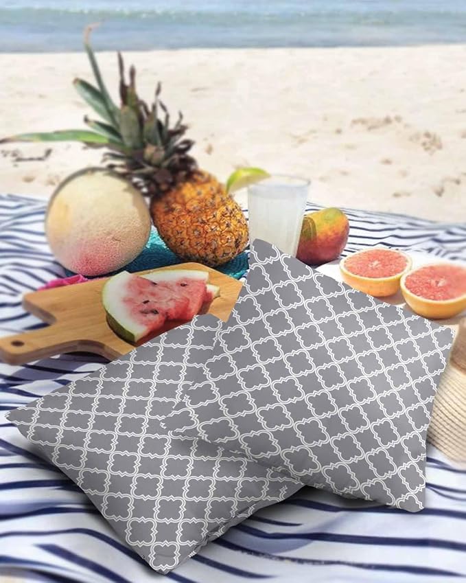 Outdoor Waterproof Pillow Covers for Patio Furniture Moroccan Pattern Decorative Throw Pillow Cover Geometric Trellis Grey Pillowcases Set of 2 Cushion Case for Sofa Couch Chair Home Decor 24x24 inch