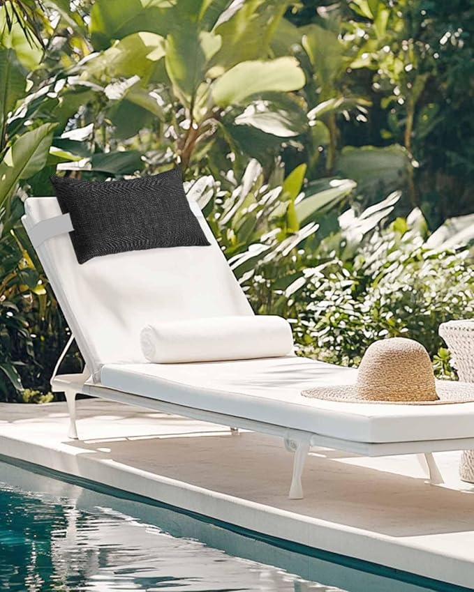 Outdoor Pillow for Chaise Lounge Chair Black Rustic Vintage Burlap Texture Outdoor Pillows Waterproof with Adjustable Strap Headrest Lumbar Pillows for Garden Patio Furniture 1 Pack 11" x 16"