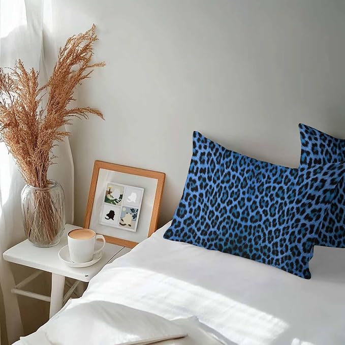 Vandarllin Outdoor Throw Pillows Covers 20x12 inch Set of 2 Waterproof Blue Leopard Print Decorative Zippered Cushion Covers for Patio Furniture, Retro Animal Fur Pattern Lumbar Pillowcases