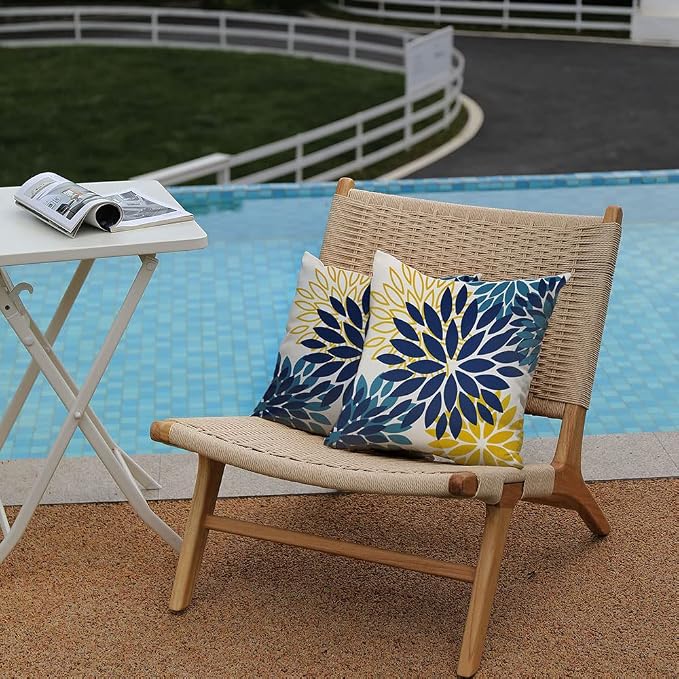 DFXSZ Outdoor Waterproof Pillow Covers 22x22 Set of 2 BlueYellow Flower | Spring Summer Waterproof Flower Throw Pillowcases（No Inserts）Outdoor Decor for Patio Funiture Garden Polyester Covers