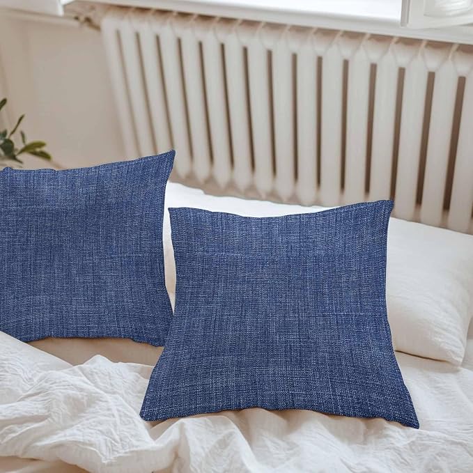 Vandarllin Outdoor Throw Pillows Covers 16x16 inch Set of 2 Waterproof Navy Blue Linen Decorative Zippered Cushion Covers for Patio Furniture, Farmhouse Pure Color Lumbar Pillowcases
