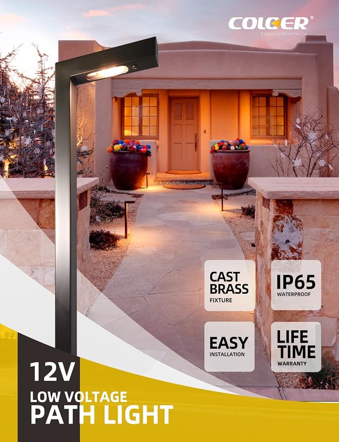 COLOER Brass Low Voltage Outdoor Pathway Lights Bronze Finish 4-Pack with 3W LED G4 Bulb,9-17V AC/DC Garden Lights Electric,Halloween Walkway Light,IP65 Waterproof,2700K Landscape Lighting(603B)