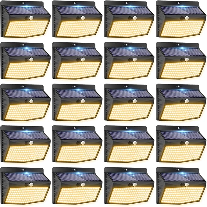 Solar Lights Outdoor Motion Sensor [20 Packs] Security Light with 3 Lighting Modes Wall Lights Waterproof Solar Powered Lights for Garden Fence Yard, Warm White