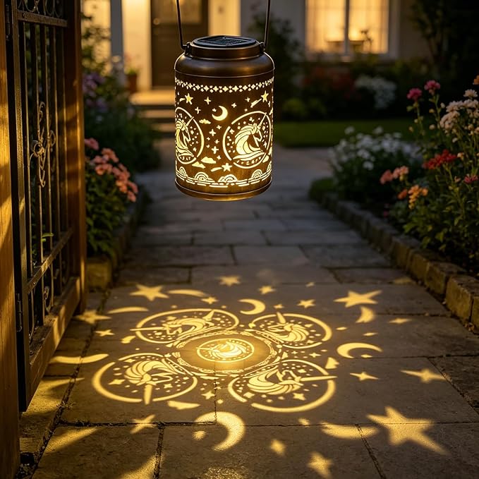 Metal Unicorn Outdoor Solar Lanterns,Hanging Light Waterproof for Garden Patio Yard Backyard Porch Decor