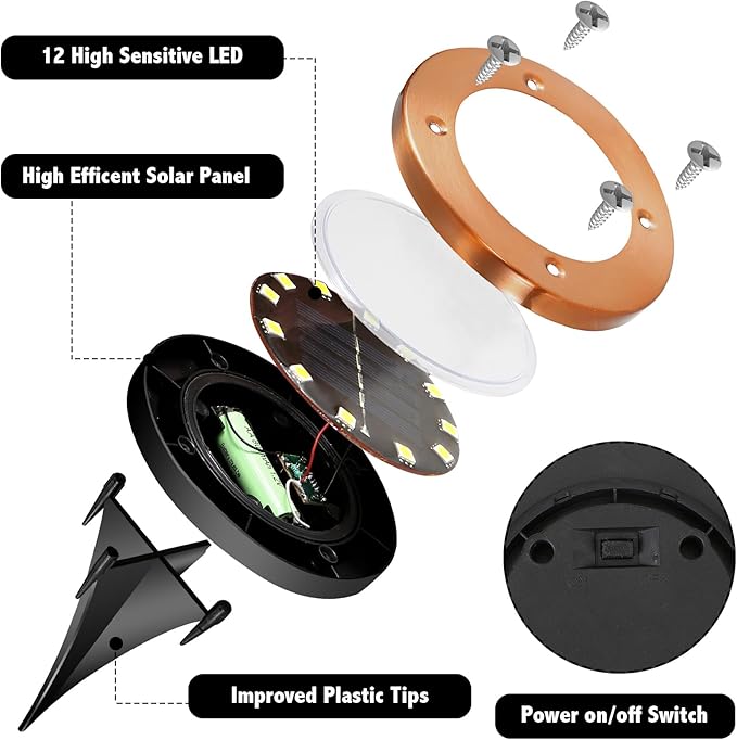 Solar Ground Lights Outdoor Waterproof Flat Garden Solar Disk Lights Floor | Solar Disc Lights 12 Led Driveway Lights Solar Powered 16 Pack for Garden Patio Pathway Landscape Driveway Yard Path Decor
