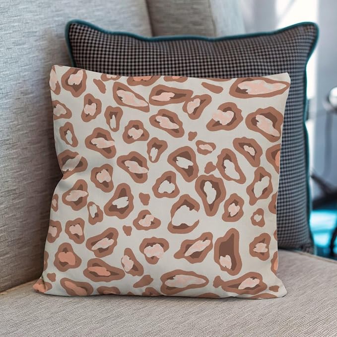 Cushion Cases Chinoiserie Cheetah Print Throw Pillow Covers Farmhouse Brown and Light Gray Pillow Cover Accent Farmhouse Decor Pillow for Patio Furniture Porch 22x22 in