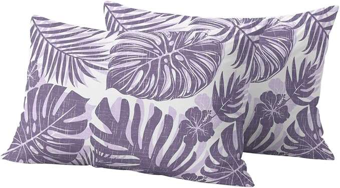 Purple Palm Leaves Outdoor Pillow Covers 20"x12" Set of 2, Tropical Botanical Minimalist Modern Waterproof Throw Pillow Covers for Patio Furniture, Decorative Cushion Covers for Porch