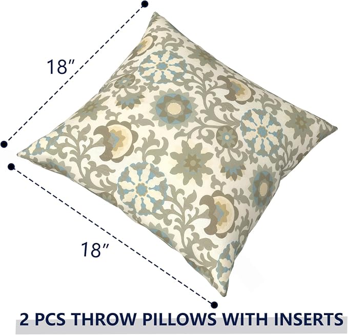 Outdoor Pillows with Insert 18x18 Inch, Waterproof Throw Pillow for Patio Furniture, Decorative Back Cushion for Garden Home Sofa Office Chair, Set of 2, Floral Symphony‌