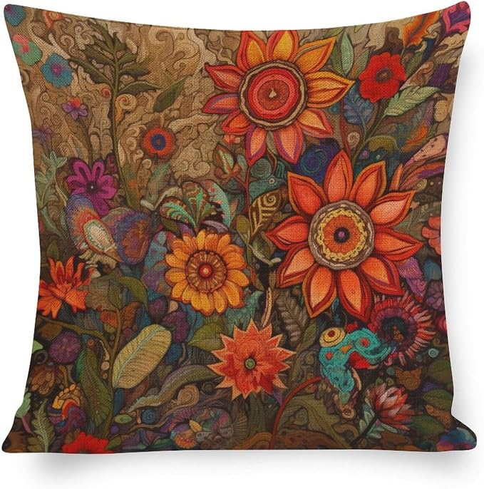 Couch Pillows for Living Room Oil Painting Colorful Garden Flowers Pillows 18"x18" Farmhouse Flower Linen Cushion Case Outdoor Home Decoration for Farmhouse Decor Room Bedroom Sofa Chair Car