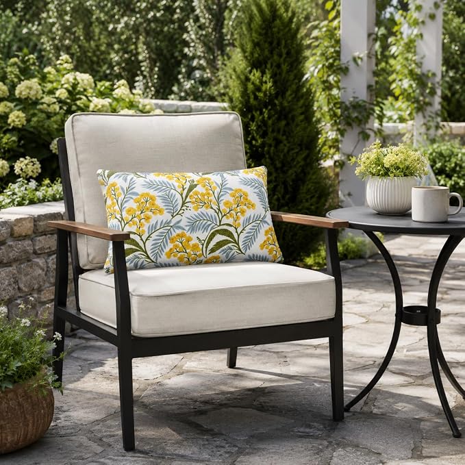 Outdoor Lumbar Pillows 12"x20" Waterproof Patio Pillows with Inserts | Set of 2 Fade Resistant Outdoor Waterproof Lumbar Pillow Decorative Garden Lumbar Cushions for Home Patio Terrace Sofa