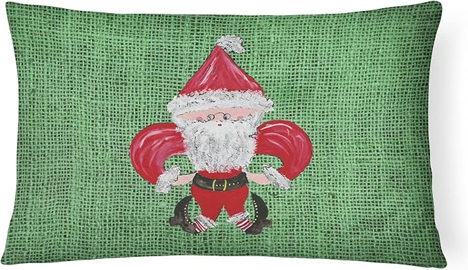 Caroline's Treasures 8746PW1216 Christmas Santa Fleur de lis Canvas Fabric Decorative Pillow Machine Washable, Indoor Outdoor Decorative Pillow for Couch, Bed or Patio, 12HX16W