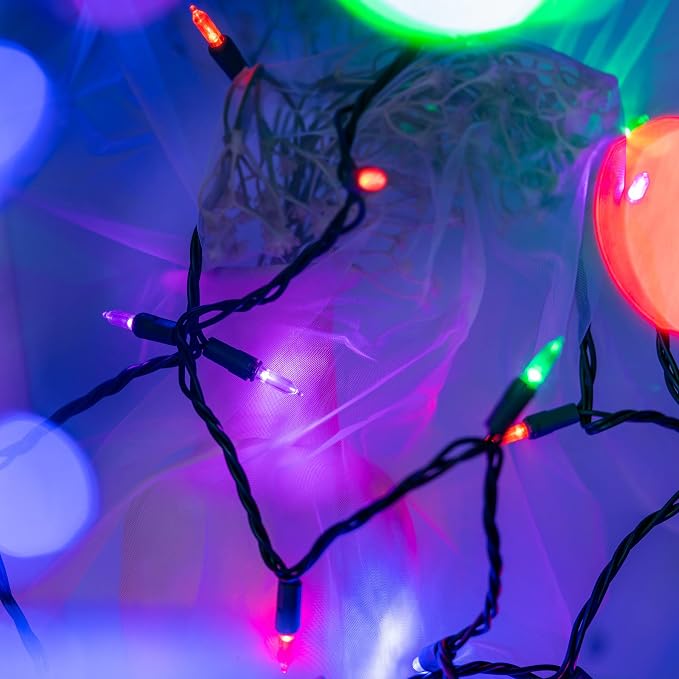 YULETIME 200 Multicolor LED Christmas Lights, 66 ft Green Wire String Light | Stay Lit, End-to-End Connectable, UL Certified, Commercial Grade, 1-Strand 200 Lights, 4" Spacing