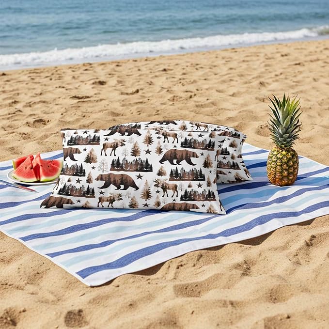 Brown Bear Elk Cabin Outdoor Pillow Covers 20x12 Inch Lumbar Pillow Covers Set of 2 Waterproof Decorative Throw Pillow Cases Farmhousee Pine Tree Forest Cushion Covers for Patio Furniture Garden Couch