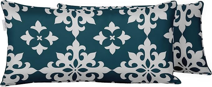 Indoor/Outdoor Polyester Fabric Lumbar Pillow Cover, All-Weather Waterproof Rectangular Cushion Case for Patio Furniture, 12 x 18 Set of 2 - Tiles-29