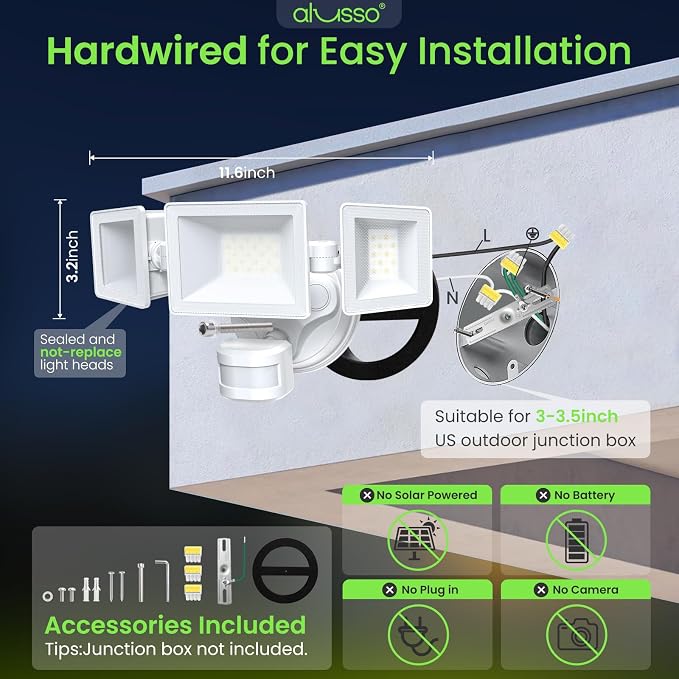 ALUSSO 2 Pack Motion Sensor Outdoor Lights Hardwired(Not Solar),40W 4500LM Flood Lights Outdoor 120V,3 Modes(Dusk to Dawn/Auto/On Time),3CCT 3000K/4000K/6500K Security Light for Garage Yard Porch,ETL