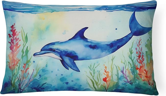 Caroline's Treasures DAC2781PW1216 Dolphin Throw Pillow Machine Washable, Indoor Outdoor Decorative Pillow for Couch, Bed or Patio, 12HX16W