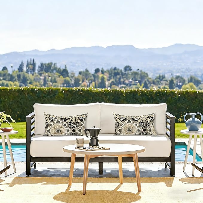 LVTXIII Outdoor/Indoor Lumbar Pillow Covers, Patio Decorative Lumbar Pillow Covers, All Weather Cushion Cases for Sofa, Patio Couch Decoration 12x20, 2 Pack, Vintage Medallion