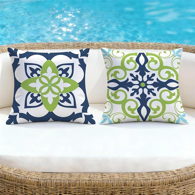 NIGHTWISH Outdoor Waterproof Pillow Covers 18x18 Set of 4 Green Boho Decorative Throw Pillows Floral Cushion Cases for Patio Furniture Bench Couch Sunbrella