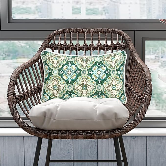 FUNHOME Outdoor Lumbar Pillow with Insert 12x20 Inch Pack of 2-Green Medal | Outdoor Pillows for Patio Furniture, Water-Repellent, Decorative Garden Pillows for Home Patio Coach Sofa Use