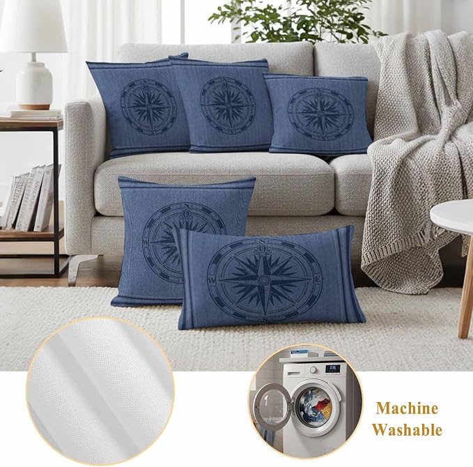 Compass Navigation Outdoor Waterproof Throw Pillow Covers Set of 2, 18"x18", Guide Letter Printing Decorative Pillow Covers Outside Cushion Case for Patio Porch Garden