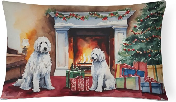 Caroline's Treasures DAC2692PW1216 Komondor Cozy Christmas Throw Pillow Machine Washable, Indoor Outdoor Decorative Pillow for Couch, Bed or Patio, 12HX16W